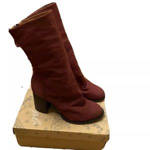 Free People Elle Block Heel Boot in Bordeaux sz 39
